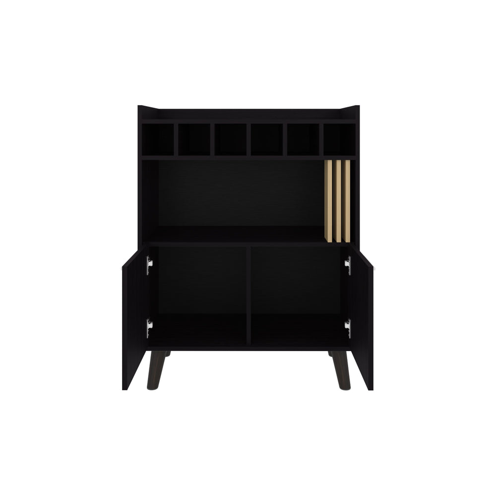 English Elm Bar Cabinet Black+Khaki with 2 Doors 1 Shelf – Compact Engineered Wood Storage, Eco-Friendly Design B097P262383
