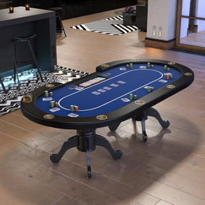 English Elm 96" Oval Poker Table Seats 10 with Waterproof Felt Padded Rail and Dealer Station Blue W2748S00055