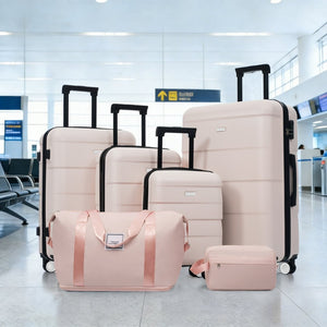 English Elm 6 Piece Hardshell Abs Travel Set with Spinner Wheels Combination Lock and Toiletry Bag Light Pink N732P391314U