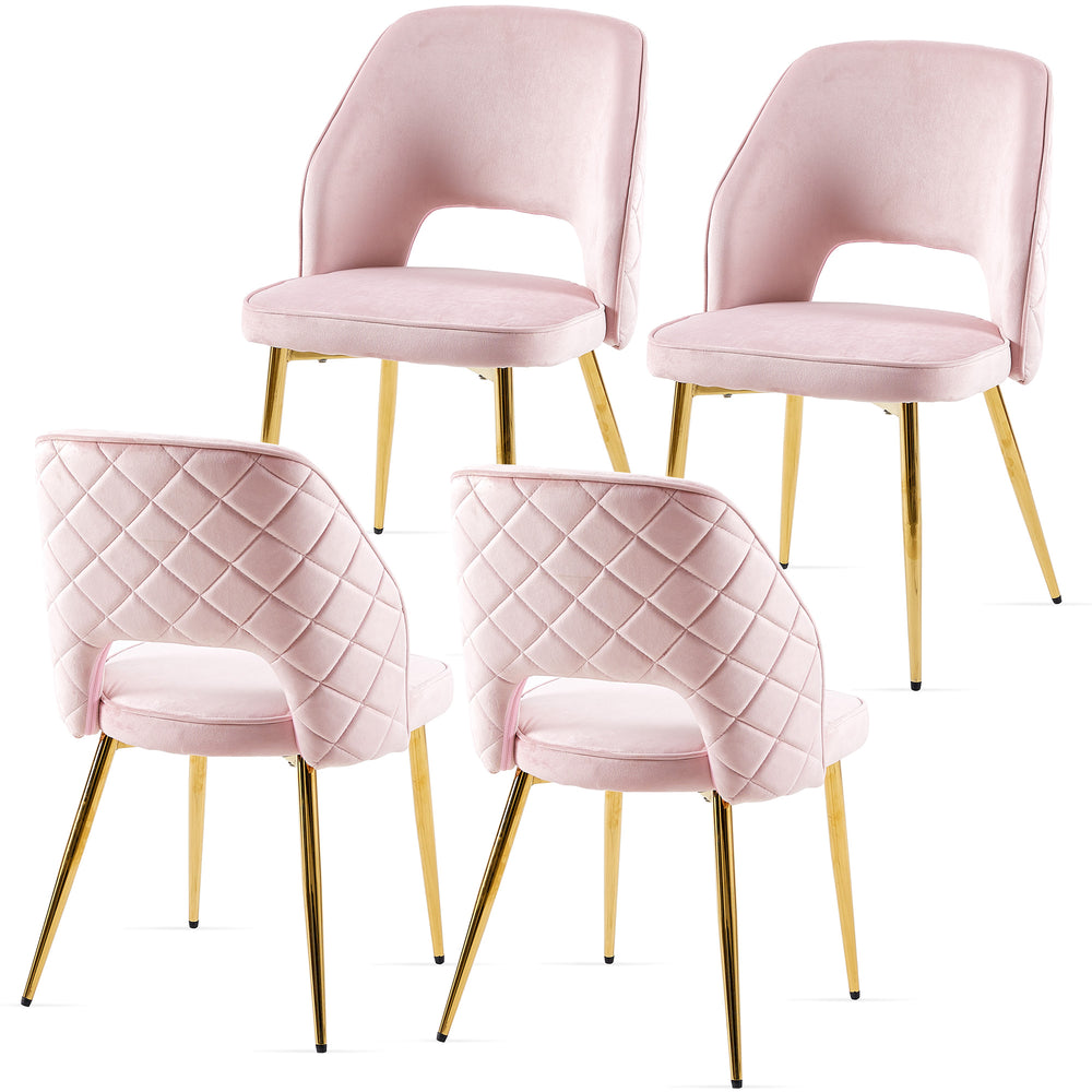 English Elm Pink Velvet Cut-Out Back Dining Chairs Set of 4 with Gold Metal Legs, Ergonomic Sponge Cushion Comfort W1164P188252