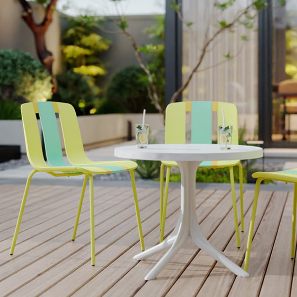 English Elm Summer 5 Piece Round Polypropylene Dining Set Uv Resistant Striped Indoor Outdoor Patio Grain Yellow,Haze Green,Tropical Orange,White W3450S00030