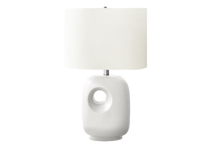 English Elm Lighting, Sculpted Ceramic Table Lamp with Ivory Fabric Shade for Modern Living Spaces White B2710P461848