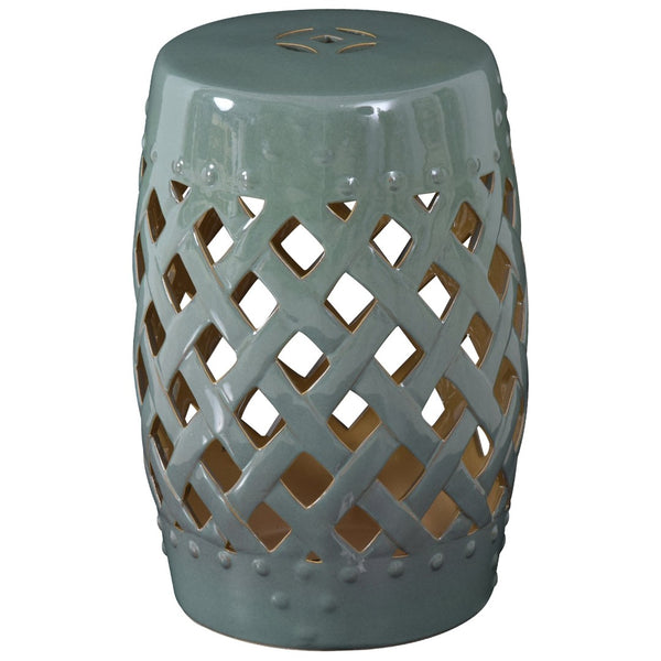 English Elm Outsunny 13" X 18" Glazed Ceramic Garden Stool - Woven Lattice Design For Indoor/Outdoor Use W2225P174094-GIGA