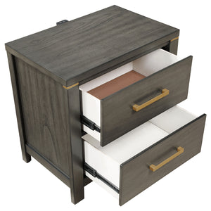 English Elm Herndon Grey 2-Drawer Nightstand with USB Port, Brass Accents & Wood Grain Finish for Modern Bedrooms B062P299925
