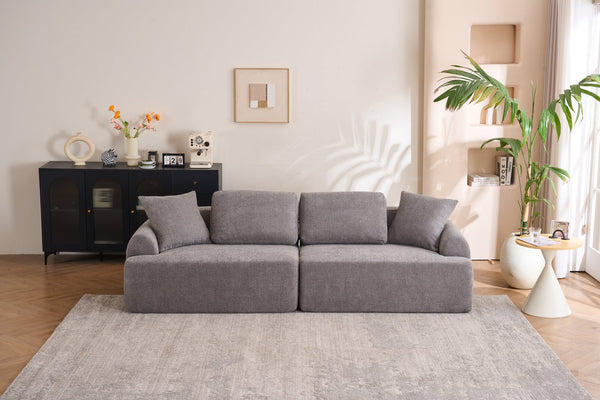 English Elm LY-024GY Plush 4-Seater Compression Sofa in Gray Crochet Yarn Fabric with 4 Pillows, Breathable Comfort 103" wide W2231S00017
