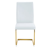 English Elm Luxury Simple Arch Chair - Set Of 4 White Pu Material High Resilience Dining Chair With Arched Metal Gold Leg.