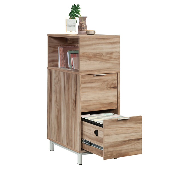 English Elm File File Tower Acacia Wood finish with Two Full-Extension Drawers, Metal Frame, Compact 28x21x32.5 B356P354440