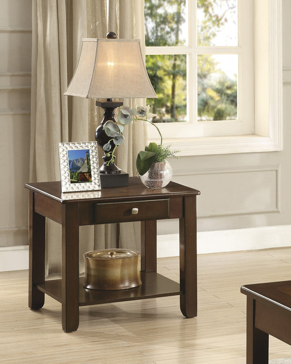 English Elm Contemporary Chairside Table with Open Shelf and Deep Finish for Living Room Style and Functionality Cherry 30.75 L x 25 W x 8 H B011P297481