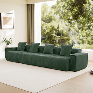 English Elm Streamlined Velvet Modular Sofa Four Seat Deep Cloud Foam French Piping Living Room Green W3041S00368