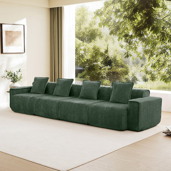 English Elm Streamlined Velvet Modular Sofa Four Seat Deep Cloud Foam French Piping Living Room Green W3041S00368