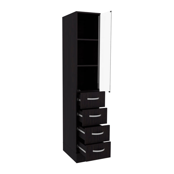 English Elm Linen Cabinet Epic Black — Tall Engineered Wood Bathroom Storage with Glass Door, 3 Shelves & 3 Drawers B092S00293