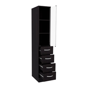 English Elm Linen Black Engineered Wood Bathroom Cabinet with Glass Door, 3 Shelves & 3 Drawers, Durable Storage B092S00293
