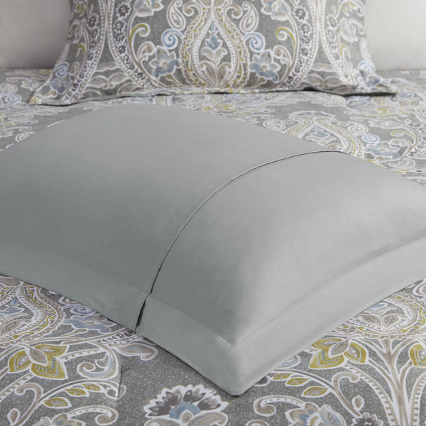 English Elm 6 Piece Cotton Comforter Set In Elegant Grey With Damask Pattern, Includes Shams & Decorative Pillows B03595744