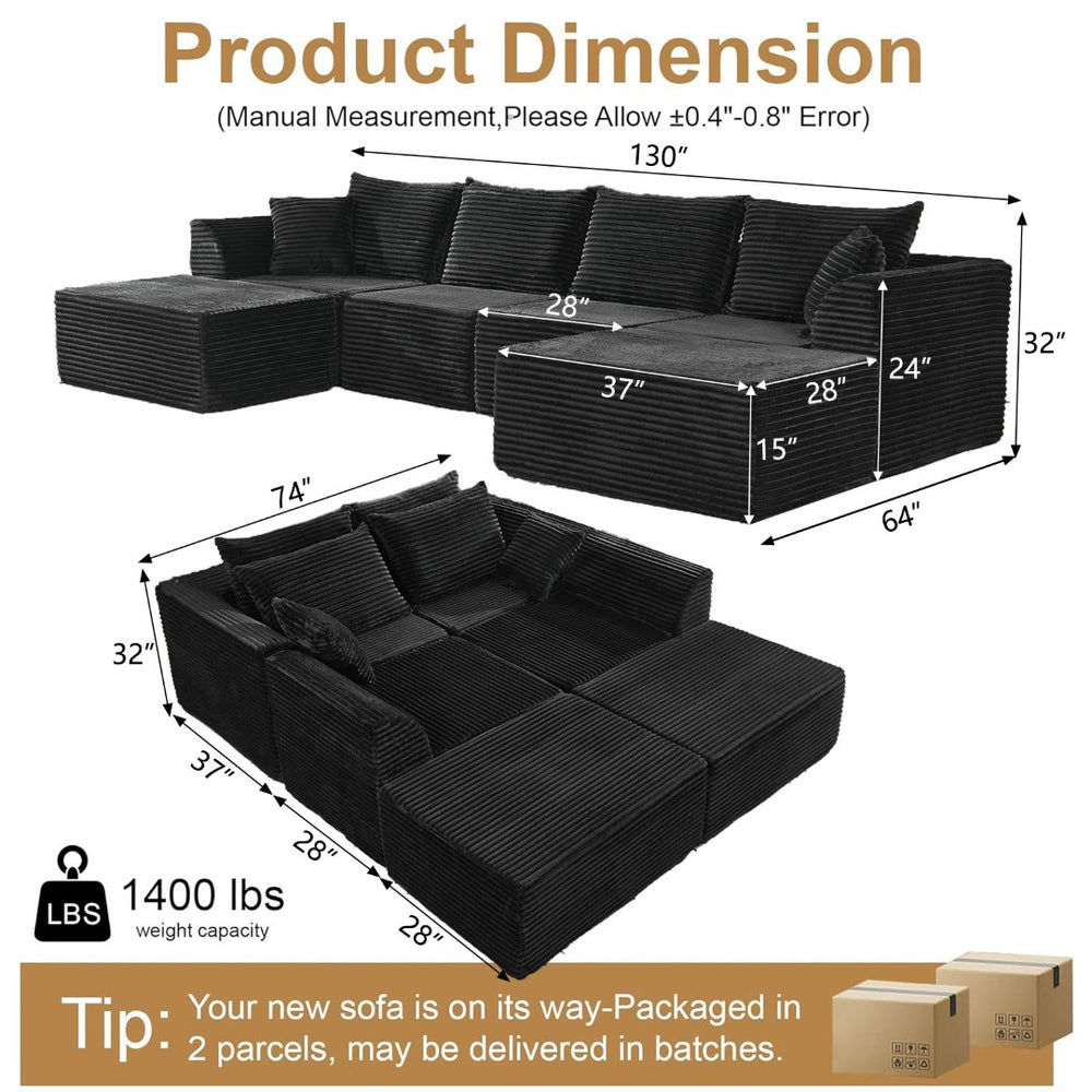 English Elm Modular U-shaped Sectional with Memory Foam Chenille Deep Seat Cloud Lounge Sofa Black W5638S00001