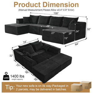 English Elm Modular U-shaped Sectional with Memory Foam Chenille Deep Seat Cloud Lounge Sofa Black W5638S00001