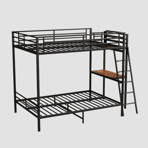 English Elm Black Full Size Loft Bed with Desk Led Lighting Charging Station and Storage Stairs Black W1671S00011