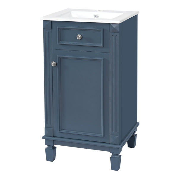 English Elm 18-inch French Country Freestanding Bathroom Vanity Rubberwood Cabinet with Ceramic Sink Blue N710P371187C