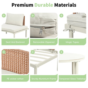 English Elm TOPMAX 6-Piece Modular Patio Sofa Set with 2 High-Low Coffee Tables, PE Wicker, Tempered Glass, Cushioned Comfort and Versatile Outdoor Configuration Beige SP100028AAA