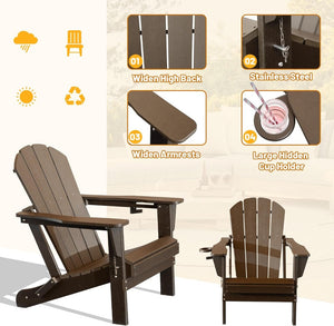 English Elm Adirondack Hdpe Folding Chair Set Outdoor Patio Fire Pit Seating with Cup Holder Brown W1859P453286