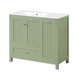 English Elm 36" Bathroom Vanity With Sink, One Cabinet With Two Doors and One Big Drawer and One Flip Drawer, Solid Wood and Mdf Board, Green