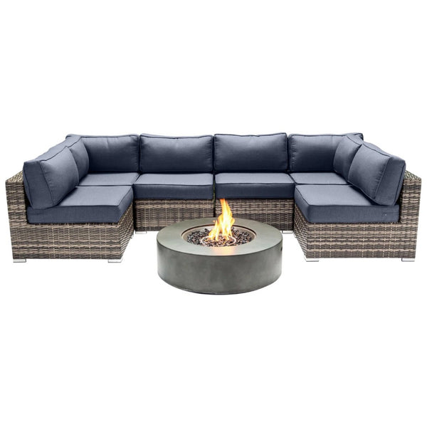 English Elm Outdoor 7-Piece Sectional With Fire Pit: Fully Assembled, Weather-Resistant Comfort For Your Patio! B120S00139-GIGA