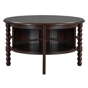 English Elm Vintage Round Coffee Table With Hidden Storage - Mid Century Modern Accent Table For Small Spaces N735P277387D-GIGA