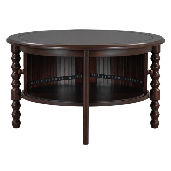 English Elm Vintage Round Coffee Table With Hidden Storage - Mid Century Modern Accent Table For Small Spaces N735P277387D-GIGA