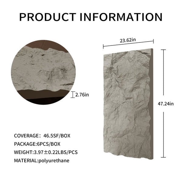 English Elm 3d Faux Rock Stone Polyurethane Wall Panels Lightweight Waterproof Interior Accent Set Light Grey W347P464223