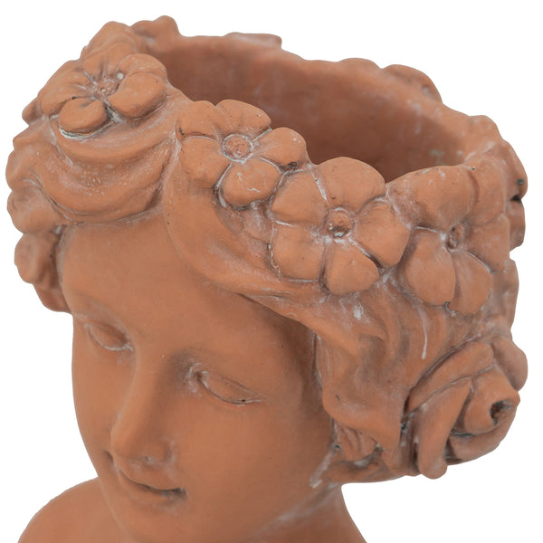 English Elm 9x5.5x9.5" Brown Head Bust Planter, Greek-Style Cement Face Vase for Indoor Outdoor Garden Decor with Classic Sculptural Charm W2078P201073