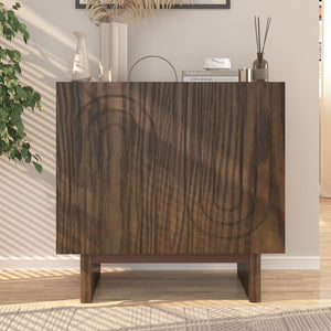 English Elm 2-door Fluted Wood Grain Cabinet Industrial Brown Finish Accent Storage for Living Room T3609P482855