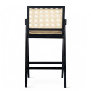 English Elm Christopher Knight Home® - 27'', Modern minimalist bar stool set of 2 with cane PE rattan seats, solid rubberwood frame, durable craft finish Black,Natural N780P237929B