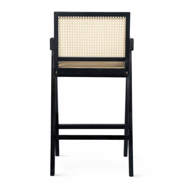 English Elm Christopher Knight Home® - 27'', Modern minimalist bar stool set of 2 with cane PE rattan seats, solid rubberwood frame, durable craft finish Black,Natural N780P237929B