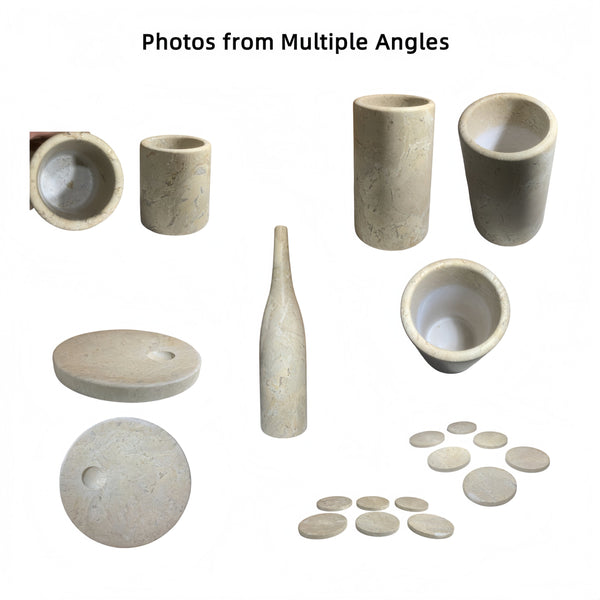 English Elm Glod Luxury Natural Marble 10-Piece Dining Room Accessory Set with Coasters, Tray, Cooler, Vase Beige+Gold,Beige+yellow,Gold W1696P262940