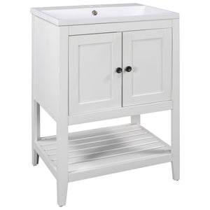 English Elm [video] 24 Inch Freestanding Bathroom Vanity Birch Wood Frame Ceramic Sink Open Shelf JL000004AAK