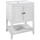 English Elm [Video] 24" White Modern Sleek Bathroom Vanity Elegant Ceramic Sink With Solid Wood Frame Open Style Shelf (Old Sku: Jl000001Aak)