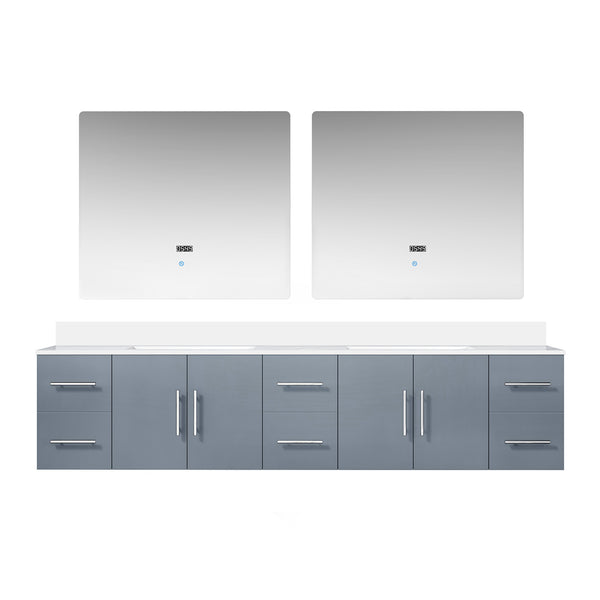 English Elm Dark Grey Double Bath Vanity 84" W x 22" D with White Quartz Top, Soft-Close Drawers & LED Mirrors B2731S00887