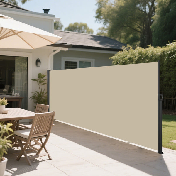 English Elm Retractable Side Screen Awning UV Resistant Waterproof Privacy Shade for Patio Garden Balcony 118" x 63" Acacia Wood,Beige W419P286385