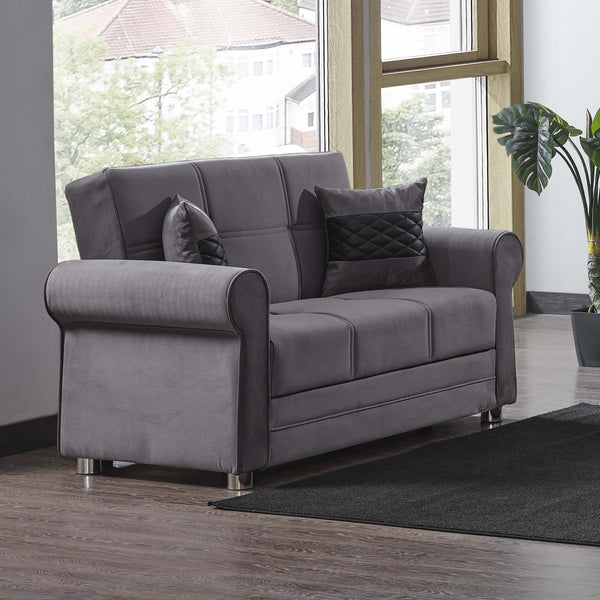 English Elm PrimeNest Liora Convertible Upholstered Loveseat with Storage & Pillows, Microfiber Gray, Sleeper Friendly B030P281724