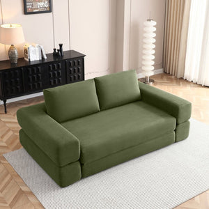 English Elm 81'' Corduroy Floor Sofa Convertible Loveseat Futon Sleeper with Foam Fill and Pillows Green W1117P459731