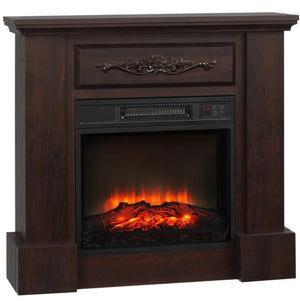 English Elm Fireplace Electric Mantel Cabinet with Realistic Led Log Flame for Living Spaces Brown T3971P415316