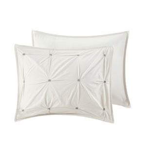 English Elm King/Cal King Masie 3-Piece Elastic Embroidered Cotton Duvet Cover Set — Antimicrobial, Tufted-Inspired Design B03596516