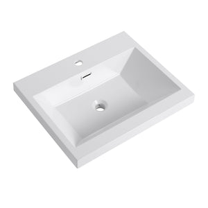 English Elm 24" Gloss White Resin Sink – Durable 24" Bathroom Top-Mount Vanity Basin, Modern Sleek Design W999P225393