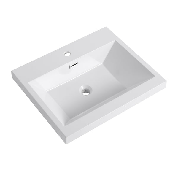 English Elm 24" Gloss White Resin Sink – Durable 24" Bathroom Top-Mount Vanity Basin, Modern Sleek Design W999P225393