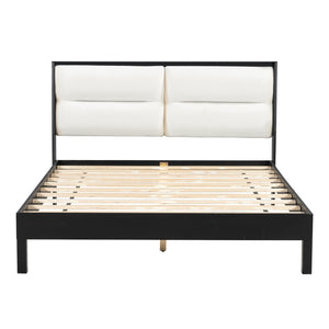 English Elm Solid Wood Queen Platform Bed Velvet Tufted Headboard Architectural Slat Design Black N7090000742B