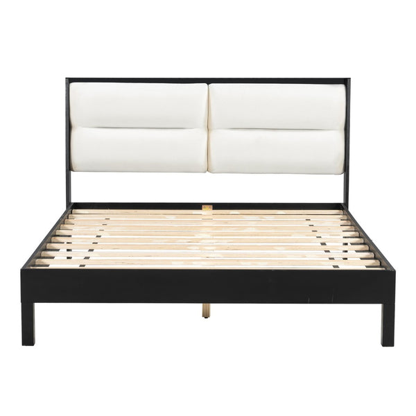 English Elm Solid Wood Queen Platform Bed Velvet Tufted Headboard Architectural Slat Design Black N7090000742B