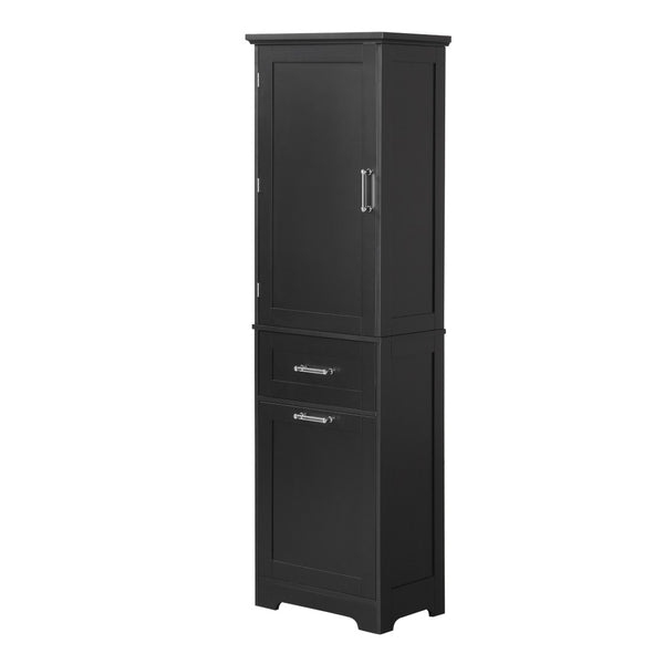 English Elm Tall Bathroom Storage Cabinet - Freestanding, Adjustable Shelf & Dual Drawer Design In Matte Black Finish N725P206895B-GIGA