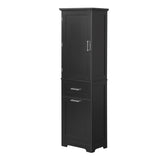 English Elm Tall Bathroom Storage Cabinet, Freestanding Storage Cabinet With Two Different Size Drawers and Adjustable Shelf, Mdf Board With Painted Finish, Black