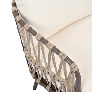 English Elm Christopher Knight Home® - 4-Piece Outdoor Patio Set with Woven Rope U-Back, Steel Frame, Thick Cushions & Acacia Table for Garden Brown+Beige N780P209458R