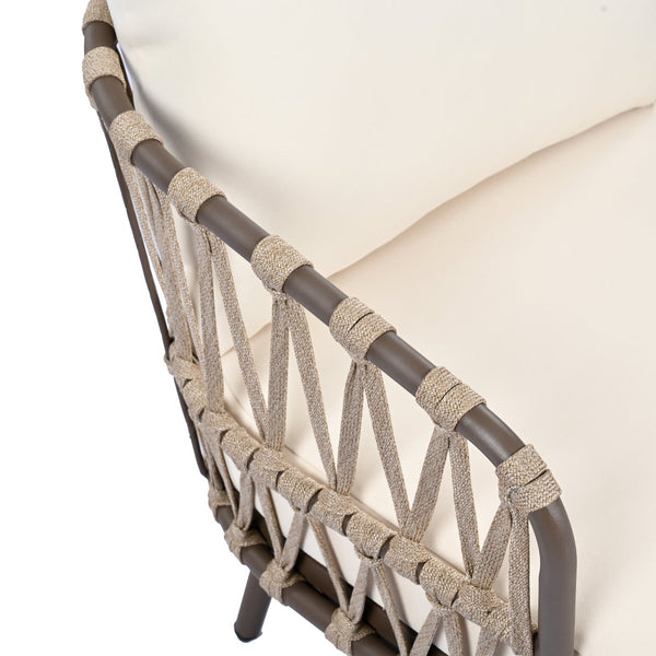 English Elm Christopher Knight Home® - 4-Piece Outdoor Patio Set with Woven Rope U-Back, Steel Frame, Thick Cushions & Acacia Table for Garden Brown+Beige N780P209458R