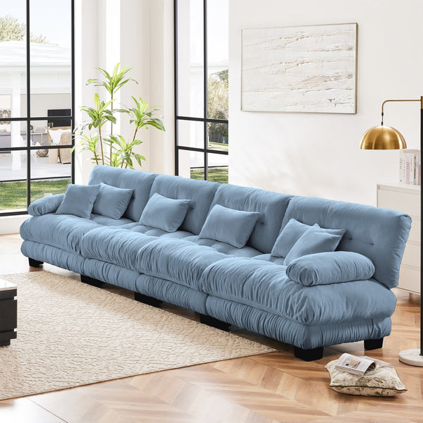 English Elm 4-Seater Plush Chenille Sectional Sofa with Deep Cloud Seats, Modular Design & Bolster Arms for Comfort and Style Blue W714S01085